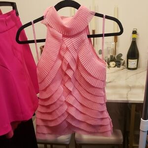 Samuel Dong Pleated Pink Blouse